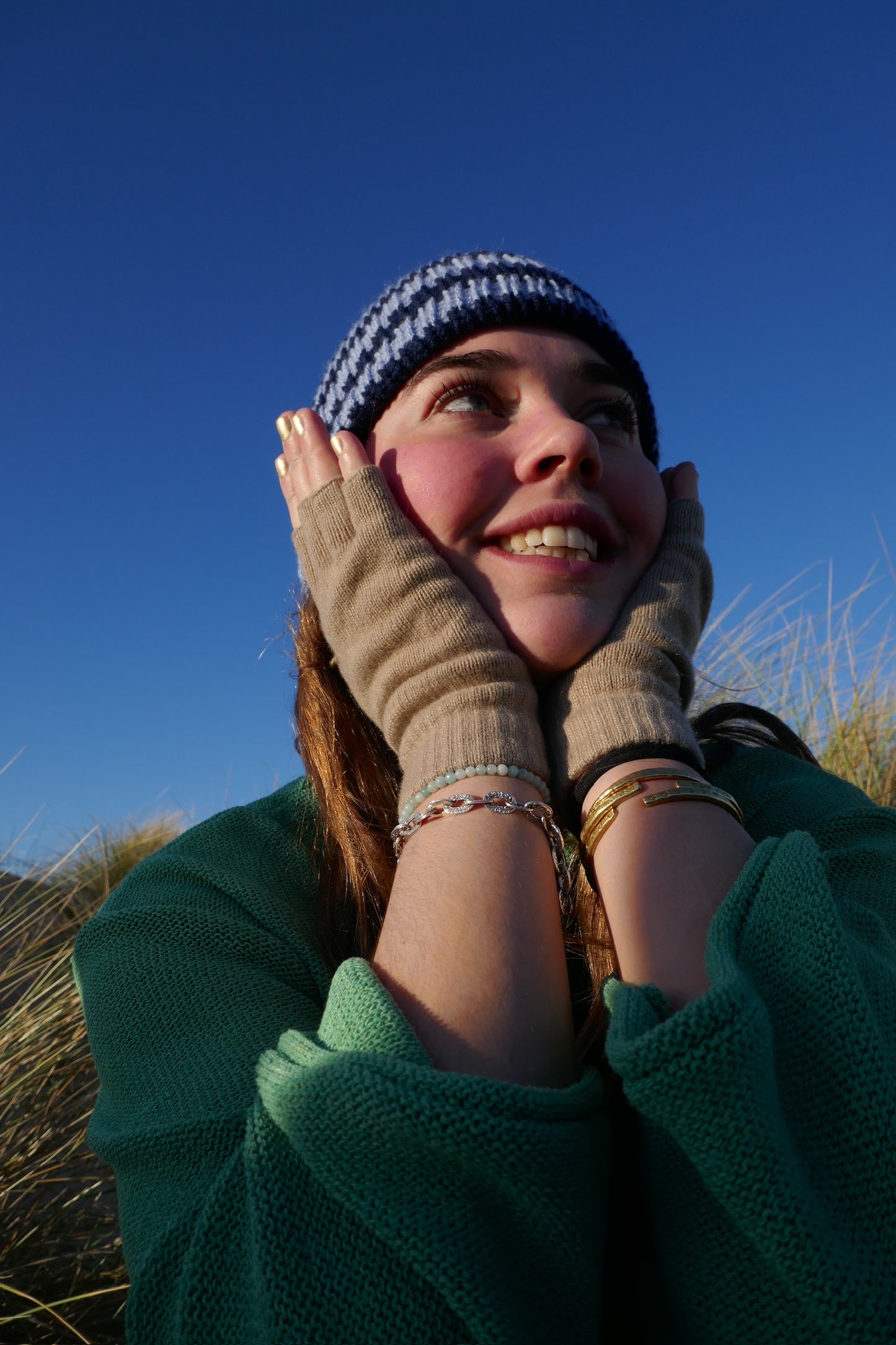 Navy and Light blue striped knitted beanie