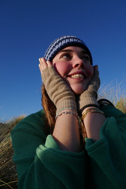 Navy and Light blue striped knitted beanie