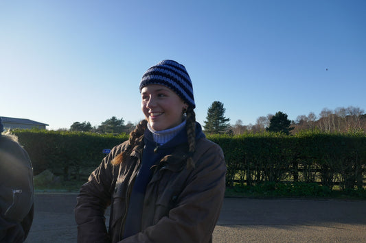 Navy and Light blue striped knitted beanie